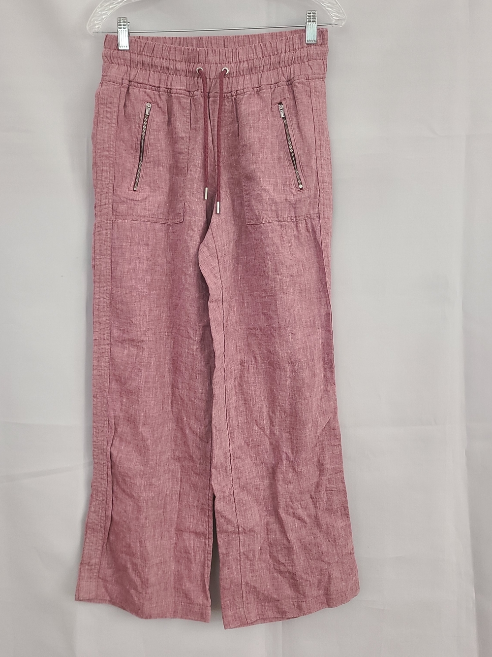 Athleta Sz 4 Cabo Linen Wide Leg Heather Red Zip Pockets Lightweight Casual Pant